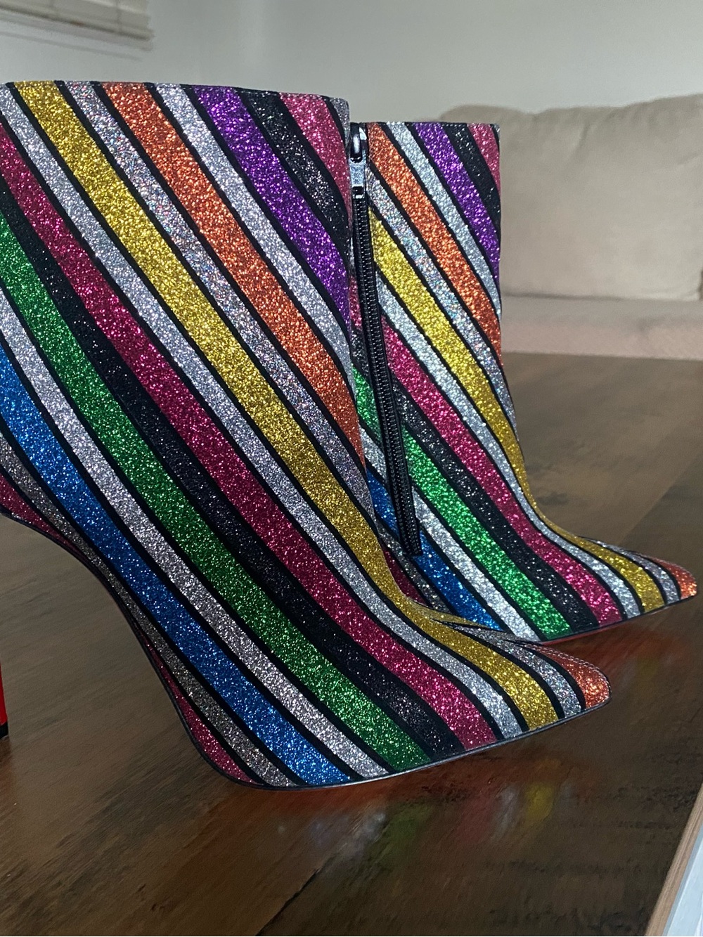 Christian Louboutin Multicolor Glitter Stripe Ankle Boots